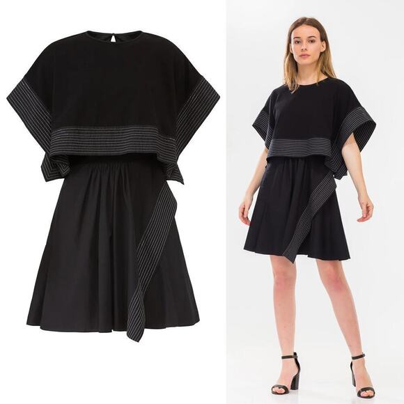 3.1 Phillip Lim Poplin Overlay Dress Boxy Topstitching Mini Black 6 - Picture 1 of 9